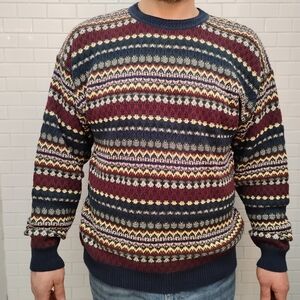 Vintage 90s‎ Hill & Archer Size Medium Blue Red Green  And Tan Mens Sweater